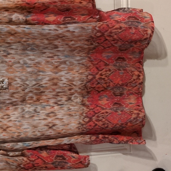 Chicos Tunic: Sheer, Abstract Print Embellished With Beads & Rhinestones, V-Neck - Picture 2 of 16